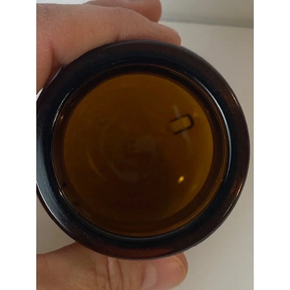 Vintage Amber Glass Apothecary Jar with Bubble Lid Made in Belgium Brown 5.5